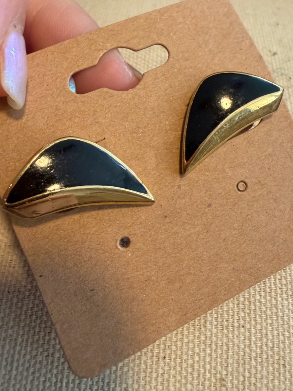 Monet Vintage Gold & Black Teardrop Clip On Earrings